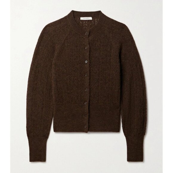 Doen Eileen Brown Alpaca Blend Button Front Cable Knit Cardigan in Dark Cacao - Picture 2 of 11